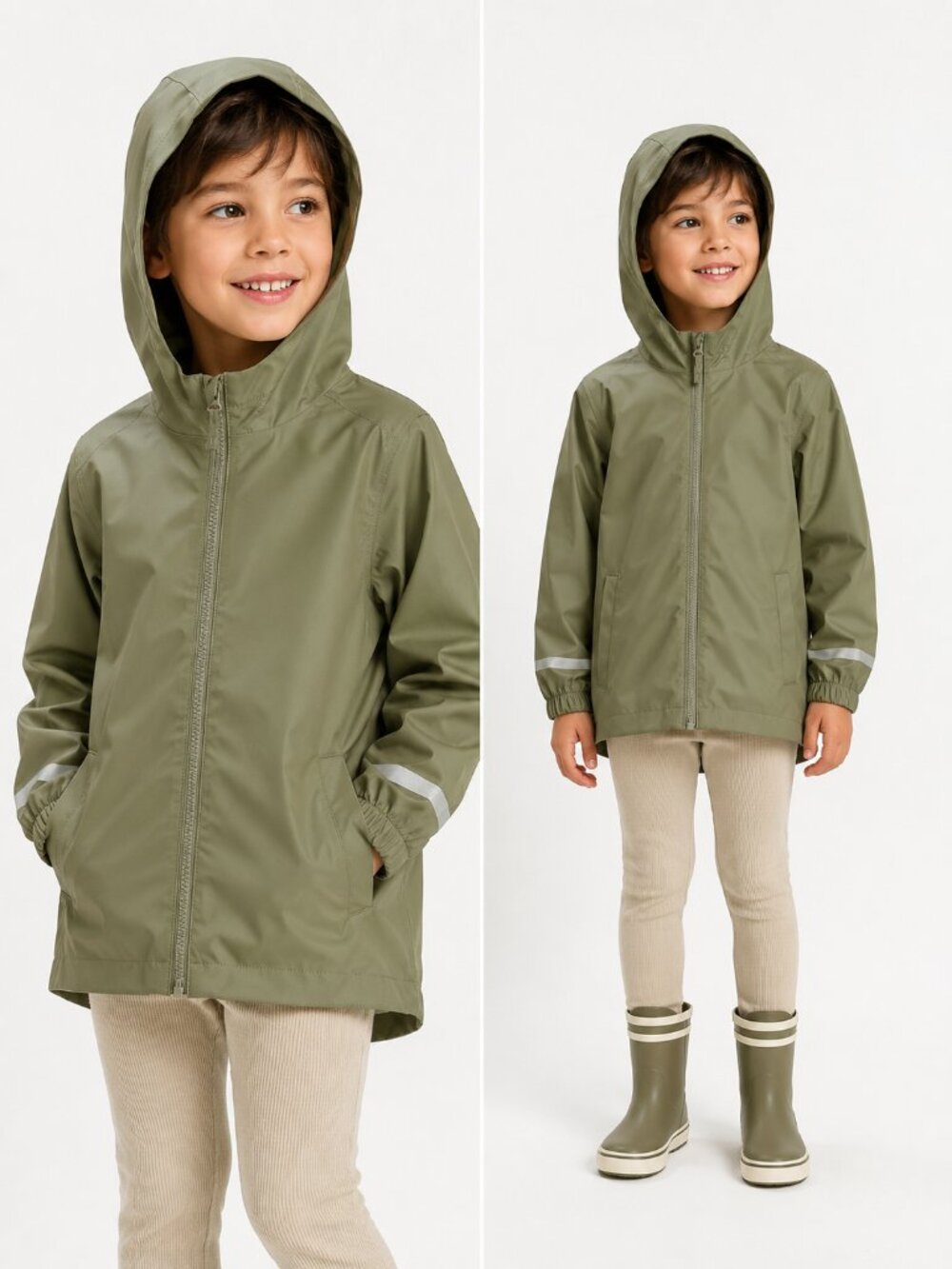 NWT Cat & Jack Olive Green Water Resistant Hooded Rain Jacket Windbreaker S 6-7